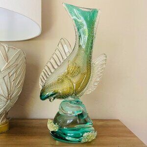 Vintage Murano Alfredo Barbini Bollicine Art Glass Koi Fish Sculpture 16" Tall G